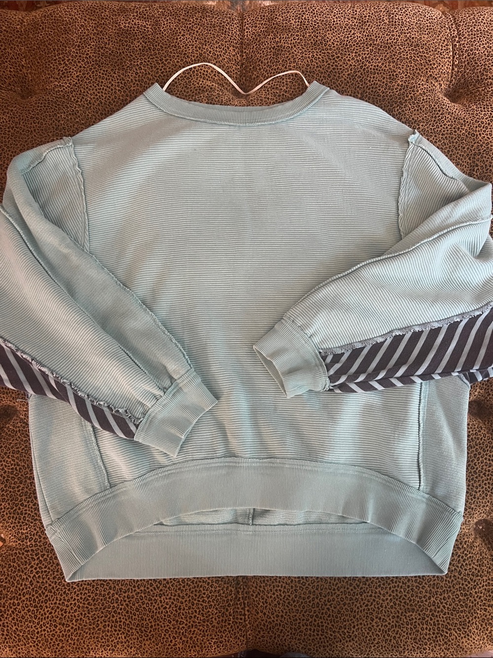We The Free Mint Green Pullover Sweatshirt with Striped Sleeve Detail size Large